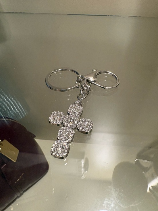 Accessories - Crystal Cross Keychain - Silver Rhinestone Accent